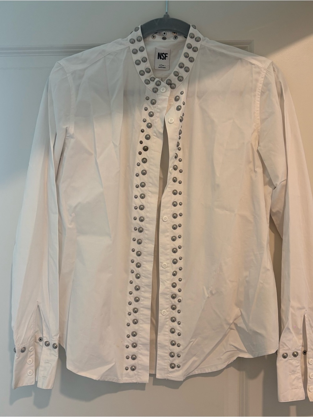 NSF White Button-Up with Silver Stud Detailing